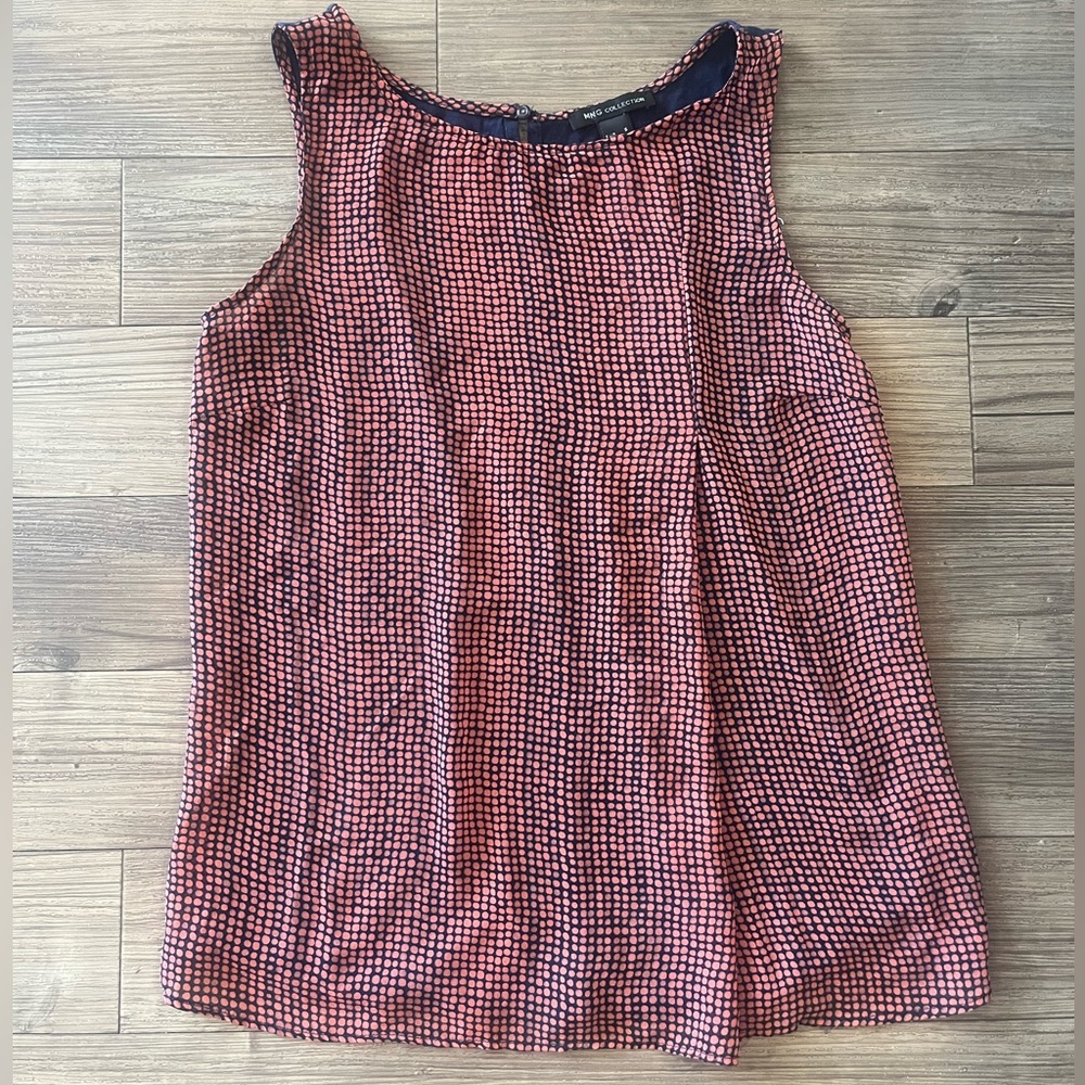 (Mango) Sheer polka-dot print tank in red front/navy back